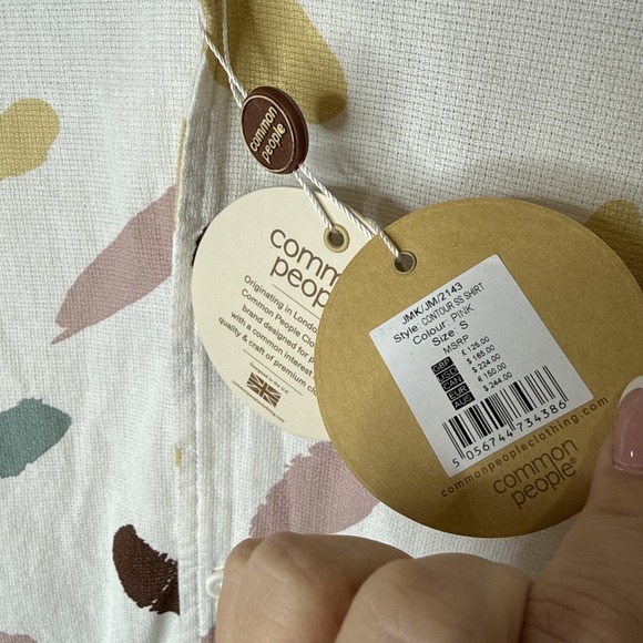 NEW Common People‎ Button Front Shirt Men's S Ecru Muted Textured Short Sleeve - Picture 3 of 6